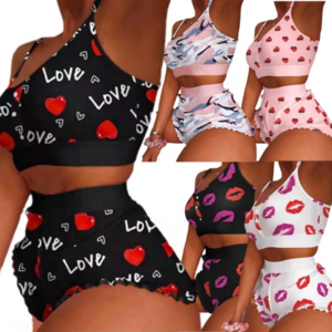 2 Piece Set Woman Short Pajama Lounge Wear Sexy Mature Women Sleepwear Underwear Cheap Women Lingerie Valentine's Day Pajamas