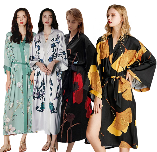 Drop Shipping Custom Wholesale Women Print Bathrobe Floral Kimono Long Robes Satin Robe for woman Women Robes