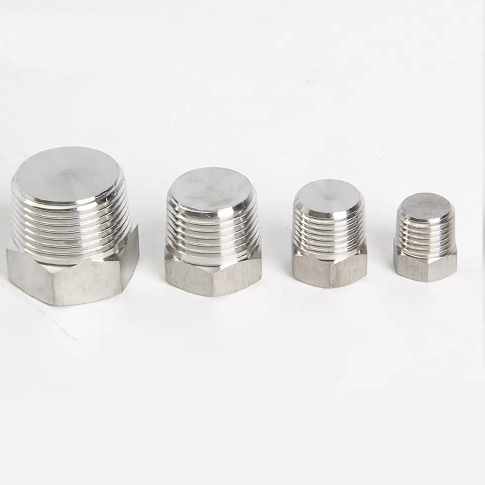 Stainless Steel Pipe Fittings 1/4 3/8 1/2 1 inch NPT BSPT Male Threaded Hex Head Pipe Plug