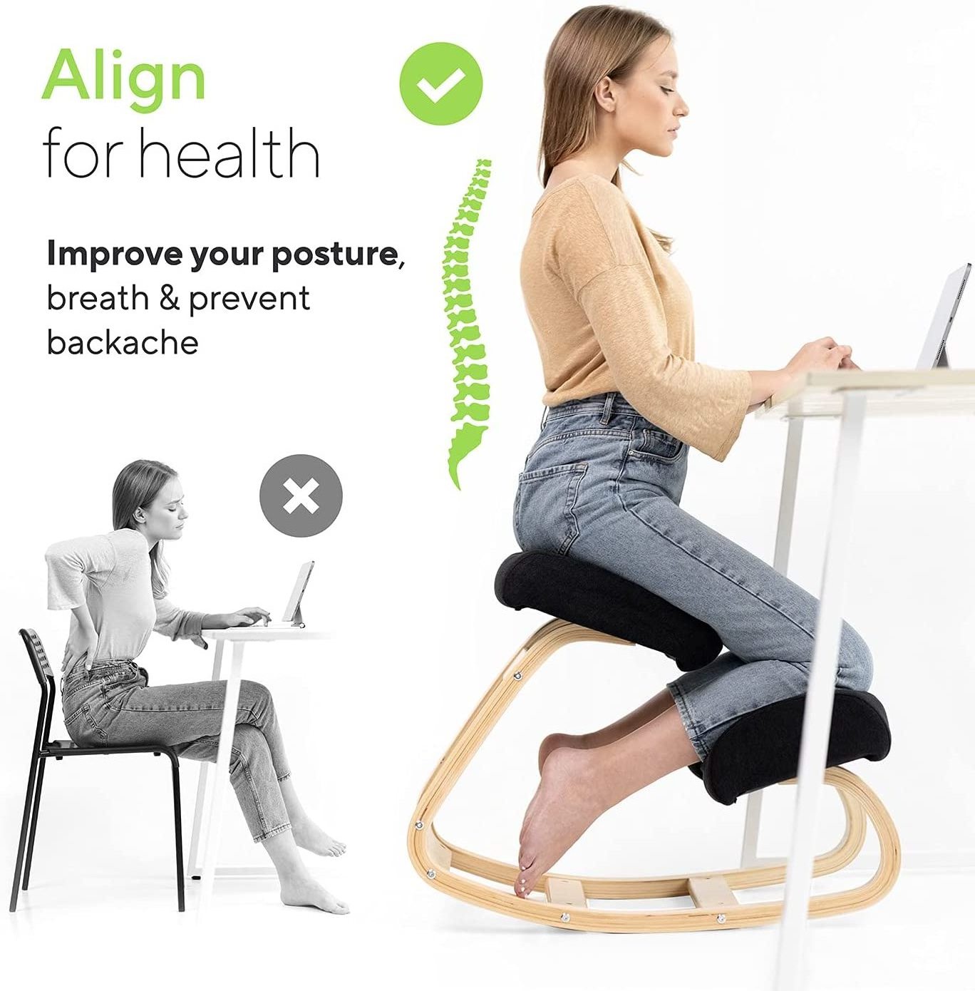 Ergonomic Office Kneeling Chair Height Adjustable For Home Desk Posture Corrective Seat Knee Stool for Bad Back Support