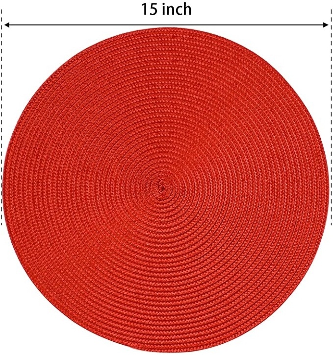 Woven Red Washable Non-Slip Place mats 15 inch Round PP Braided Set of 6 Table Mats for Dining Tables