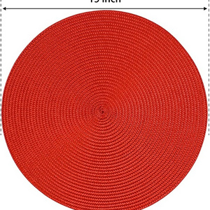 Woven Red Washable Non-Slip Place mats 15 inch Round PP Braided Set of 6 Table Mats for Dining Tables