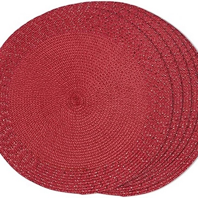 Red Shine Woven Washable Non-Slip Place mats 15 inch Round PP Braided Set of 6 Table Mats for Dining Tables