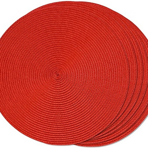 Red Woven Washable Non-Slip Place mats 15 inch Round PP Braided Set of 6 Table Mats for Dining Tables