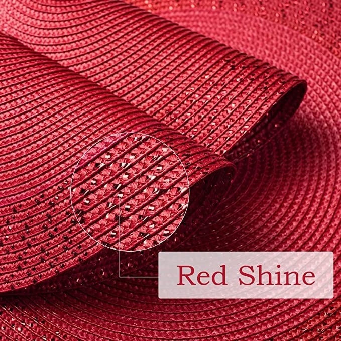 15 inch Red shine Round PP Braided  Woven Washable Non-Slip Placemats Set of 6 Table Mats for Dining Tables