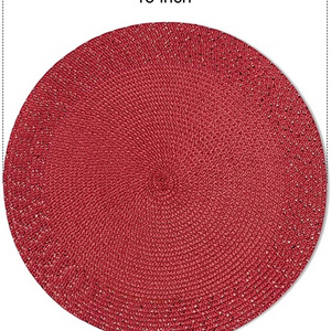 15 inch Red shine Round PP Braided  Woven Washable Non-Slip Placemats Set of 6 Table Mats for Dining Tables