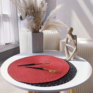 15 inch Red  shine Woven Washable Non-Slip Place mats 15 inch Round PP Braided Set of 6 Table Mats for Dining Tables