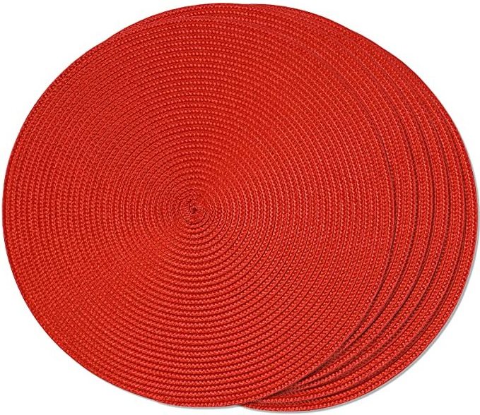 15 inch Round PP Braided Red Woven Washable Non-Slip Placemats Set of 6 Table Mats for Dining Tables