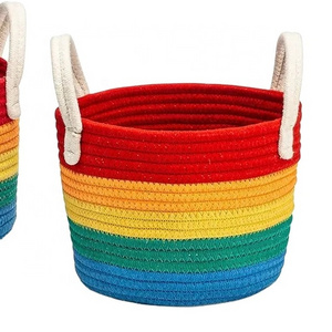 Rainbow Decor Cotton Woven Nursery Decor Playroom Kids Bedroom Bathroom or Classroom Toys Art Supplies Storage Basket Set-071