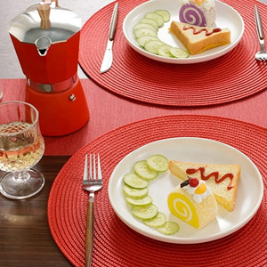 15 inch Red Round PP Braided  Woven Washable Non-Slip Placemats Set of 6 Table Mats for Dining Tables