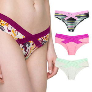 Newest design Women's printed Cotton Briefs V Shape Bikini cross elastic Panty womens underwear