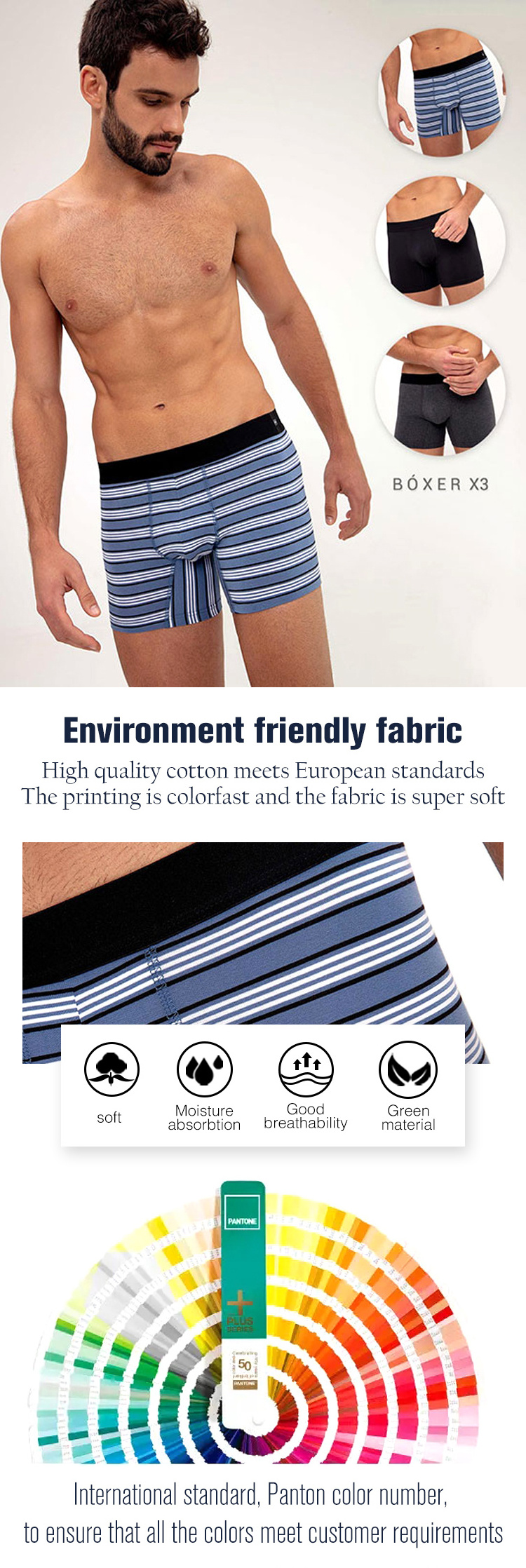 organic cotton Men Trunks Striped long leg Underwear Mens Boxers 2 piece briefs & boxers Mens Underwear