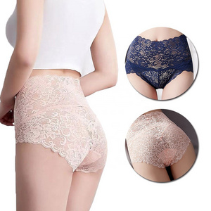 wholesale plus size RTS thongs high rise lace women briefs polyamide girls lingerie panties hollow transparent women underwear