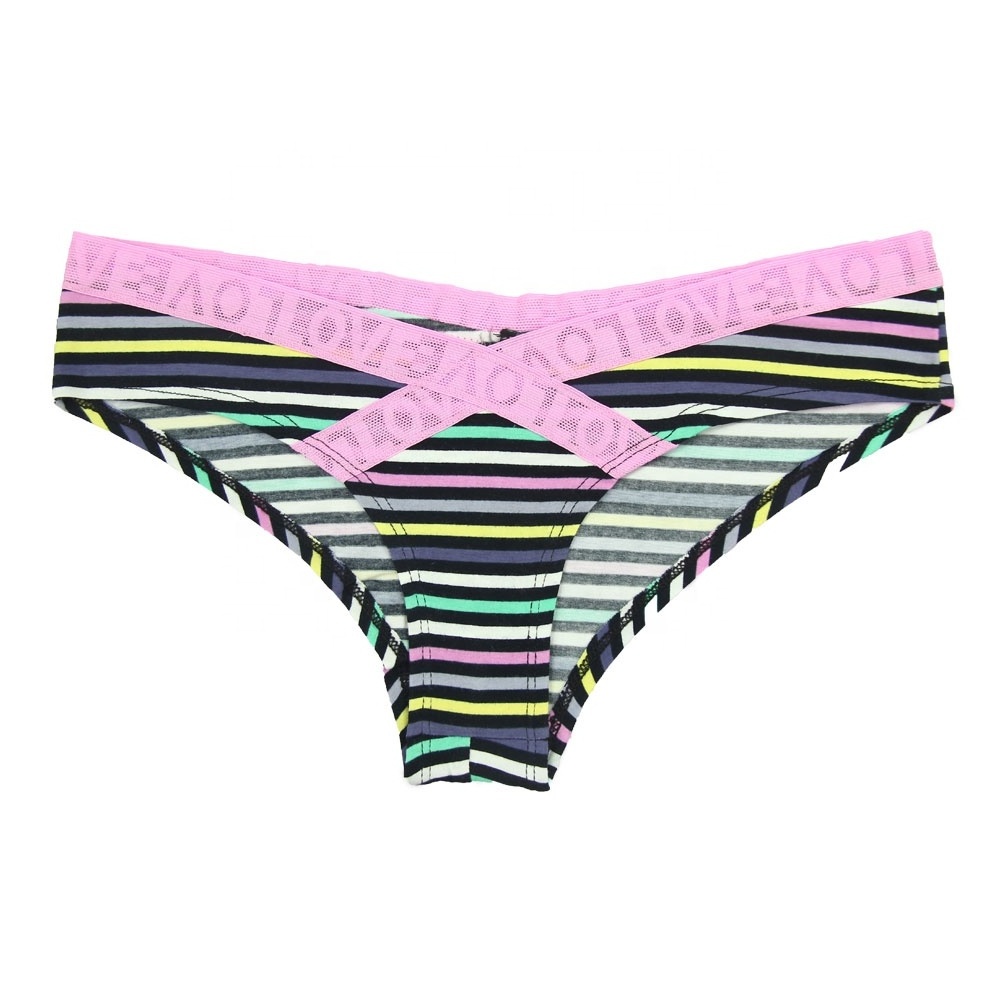 Newest design Women's printed Cotton Briefs V Shape Bikini cross elastic Panty womens underwear