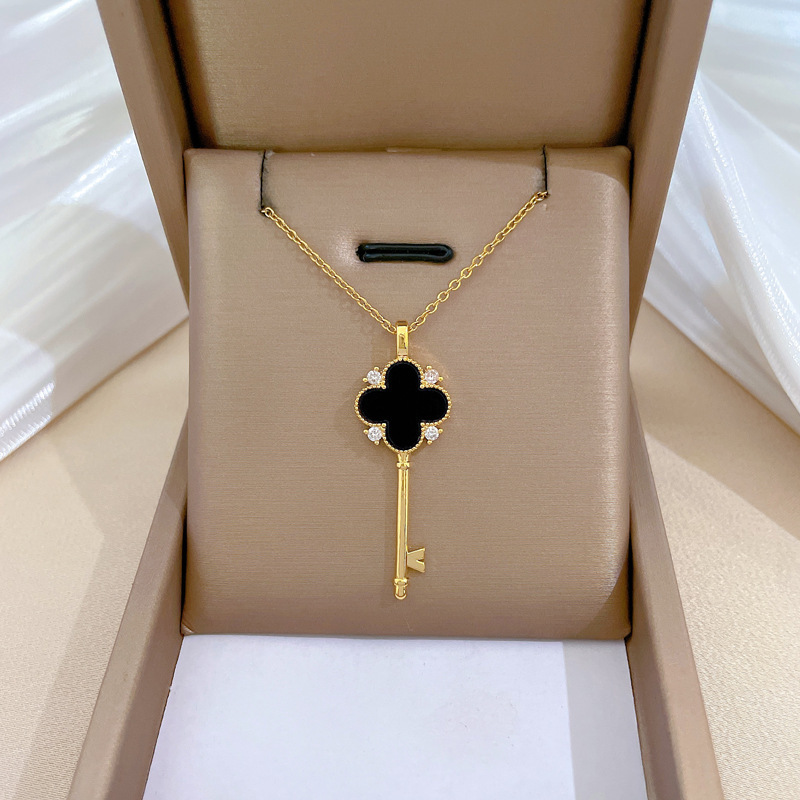 2024 High Quality 18k Gold Plated Double Color Stainless Steel Chain Zircon Four Leaf Clover Necklace