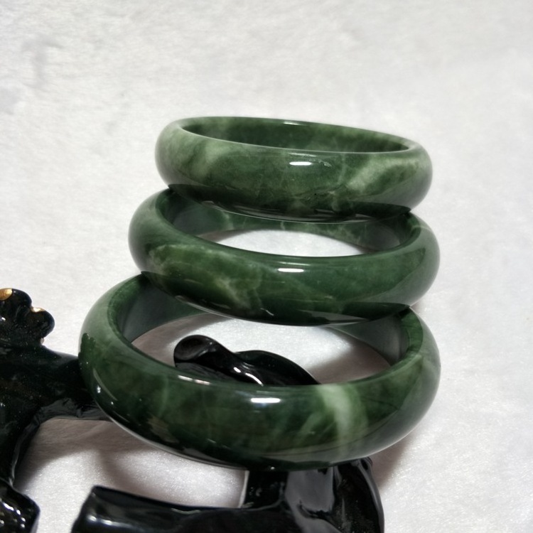 Wholesale Jade Bangle Natural Stone Dark Green Jade Bangles Gemstone Bracelet