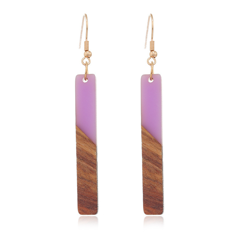 Wholesale Newest Women Wood Earrings Vintage Geometric Wood Resin Drop Earrings Long Bar Earrings for Girls