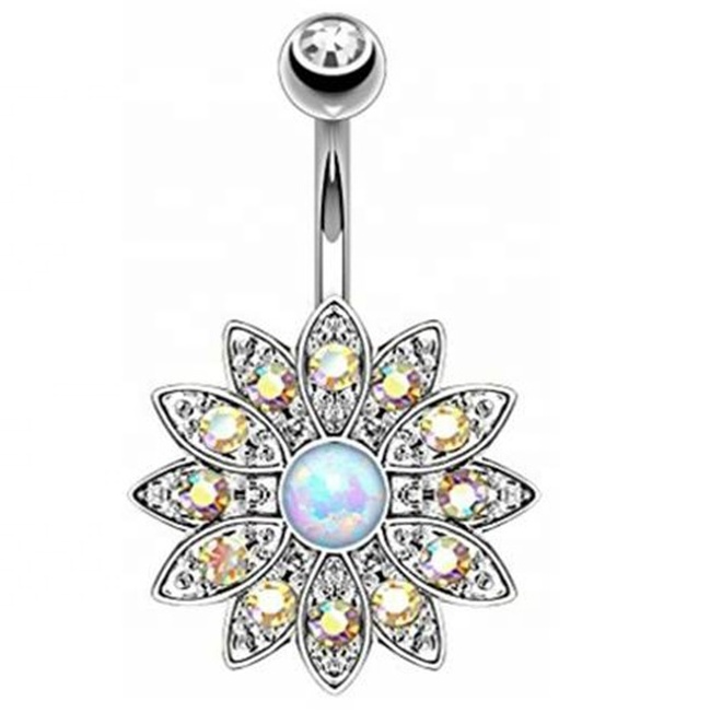 gaby hot sale body Jewelry Navel Ring of Fancy Flower with Opal Stainless Steel belly button ring belly jewelry