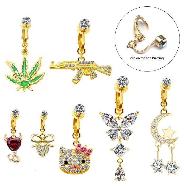 Gaby new rabbit dangling fake belly ring butterfly belly cuff  clip on belly ring non piercing jewelry