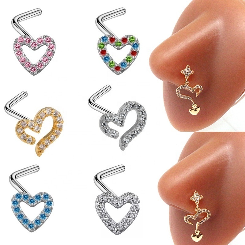 gaby new design 316L surgical steel medical grade  hearts piercing de nez rings dangle nose piercing jewelry