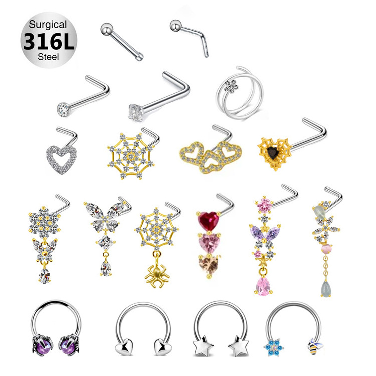 gaby new design 316L surgical steel medical grade  hearts piercing de nez rings dangle nose piercing jewelry