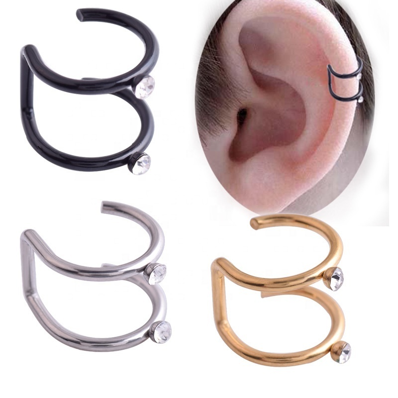 Gaby new fake earring Hoop stainless steel ear cuffs with stone non pierced ears Clip On Earrings  body jewelry