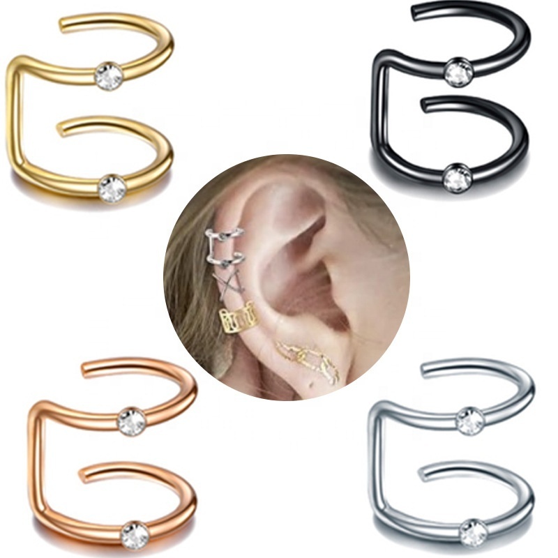 Gaby new fake earring Hoop stainless steel ear cuffs with stone non pierced ears Clip On Earrings  body jewelry