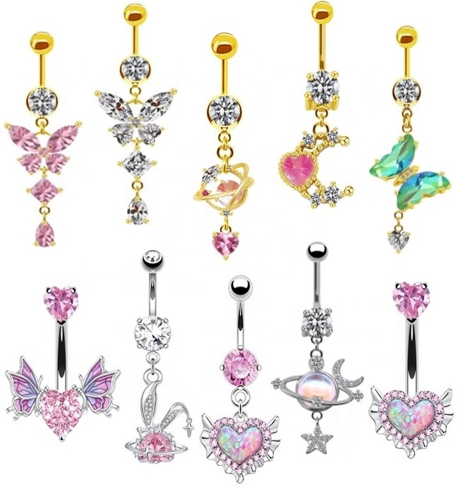 Gaby belly rings jewelry surgical steel butterfly stainless steel piercing shiny belly piercing belly button ring  body jewelry