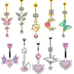 Gaby belly rings jewelry surgical steel butterfly stainless steel piercing shiny belly piercing belly button ring  body jewelry