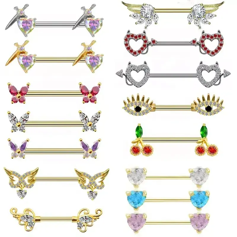 Gaby new surgical steel piercing pink heart nipple piercing stainless steel nipple rings women wholesale piercing jewelry