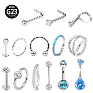 Gaby astm f136 implant-grade de titanio labret top nose septum  belly ring helix cartilage earring titanium piercing jewelry