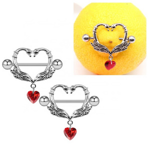 Gaby new design nipple rings silver plated swan heart shape nipple rings stainless steel piercing body jewelry