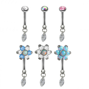 Gaby new zircon opal G23 Titanium bending Rod Earrings 16G Droplet pendant belly ring ear cartilage piercing earrings