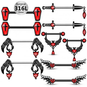 Gaby 14G gothic skull custom pezon gold nipple piercing  rings red sexy breast  accessories jewelry