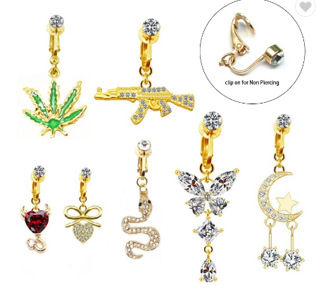 Gaby new design popular rabbit non piercing  dangling belly ring  new clip on belly ring wholesale piercing jewelry