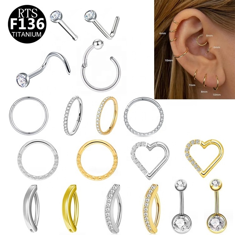 Gaby astm f136 implant-grade de titanio labret top nose septum  belly ring helix cartilage earring titanium piercing jewelry