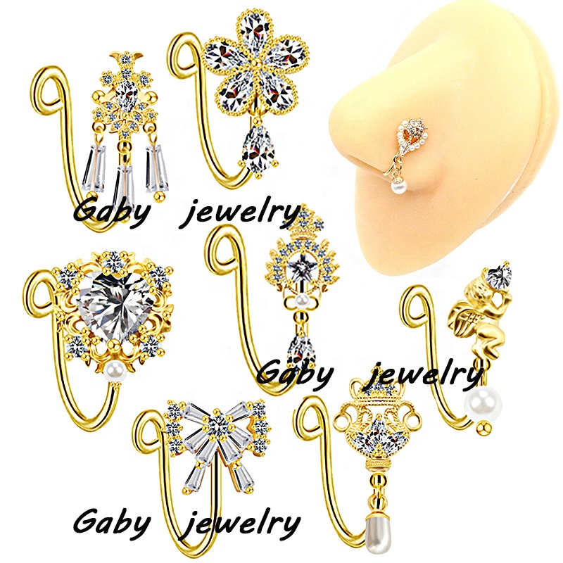 Gaby new nose cuffs more SKU butterfly heart faux nose ring Non Piercing clip on nose rings wholesale Body Jewelry