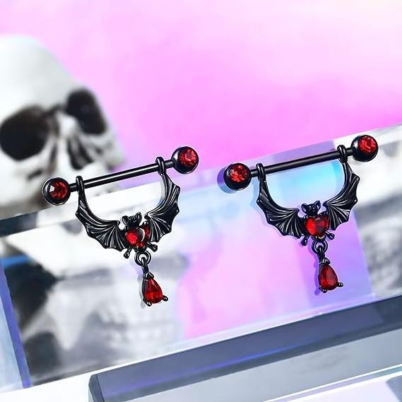 Gaby 14G gothic skull custom pezon gold nipple piercing  rings red sexy breast  accessories jewelry