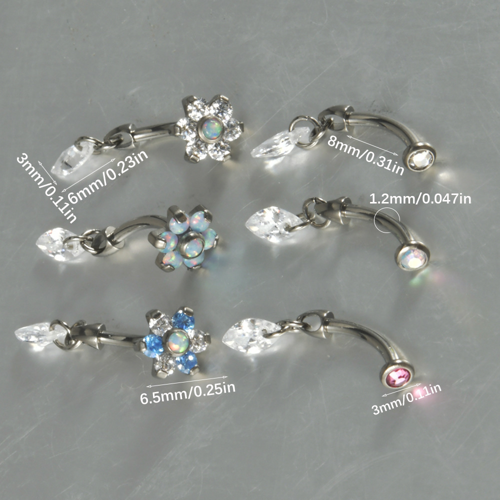 Gaby new zircon opal G23 Titanium bending Rod Earrings 16G Droplet pendant belly ring ear cartilage piercing earrings