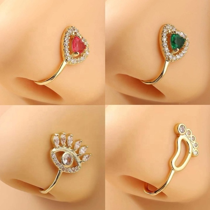 Gaby new nose cuffs more SKU butterfly heart faux nose ring Non Piercing clip on nose rings wholesale Body Jewelry