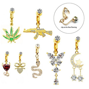 Gaby new rabbit dangling fake belly ring butterfly belly cuff  clip on belly ring non piercing jewelry