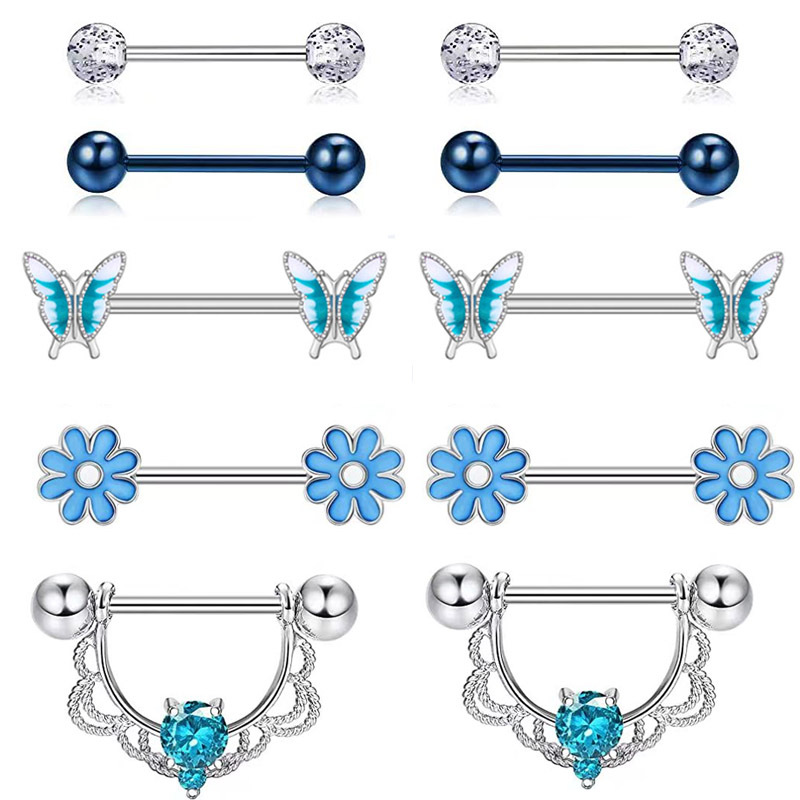 Gaby new 316L surgical steel nipple rings blue beautiful vibrating nipple ring butterfly pineapplenipple kit body piercing jewel