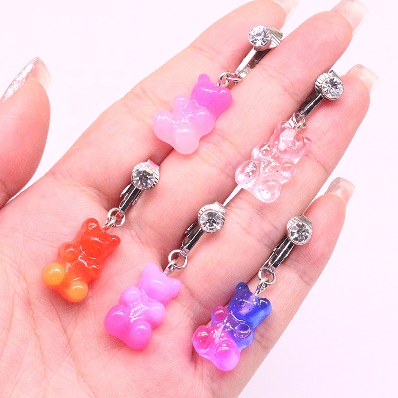 Gaby new sale candy color bear  non piercing  dangling belly ring new clip on belly ring wholesale piercing jewelry