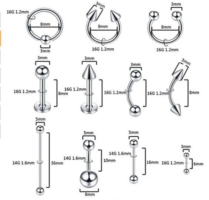 Gaby astm f136 implant-grade de titanio labret top nose septum  belly ring helix cartilage earring titanium piercing jewelry