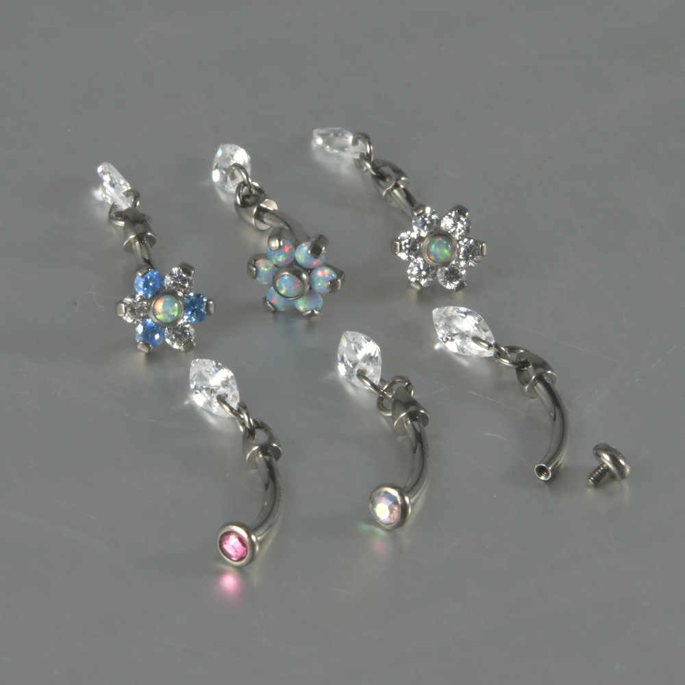 Gaby new zircon opal G23 Titanium bending Rod Earrings 16G Droplet pendant belly ring ear cartilage piercing earrings