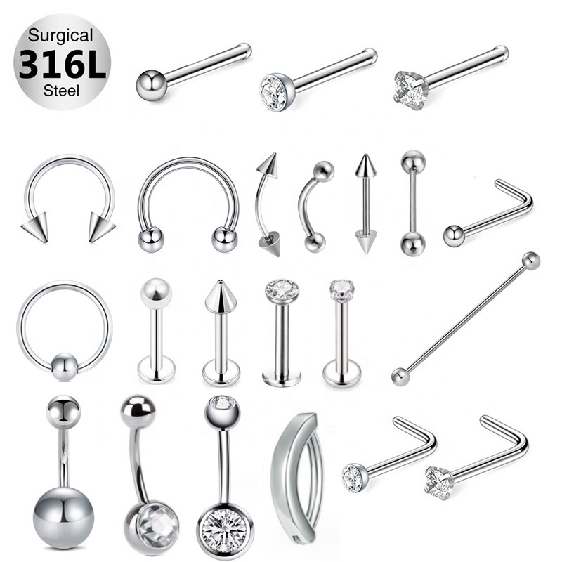 Gaby 316L waterproof tarnish free bijoux unisex 14g stainless steel nose ear belly lip tongue ring acero piercing jewelry