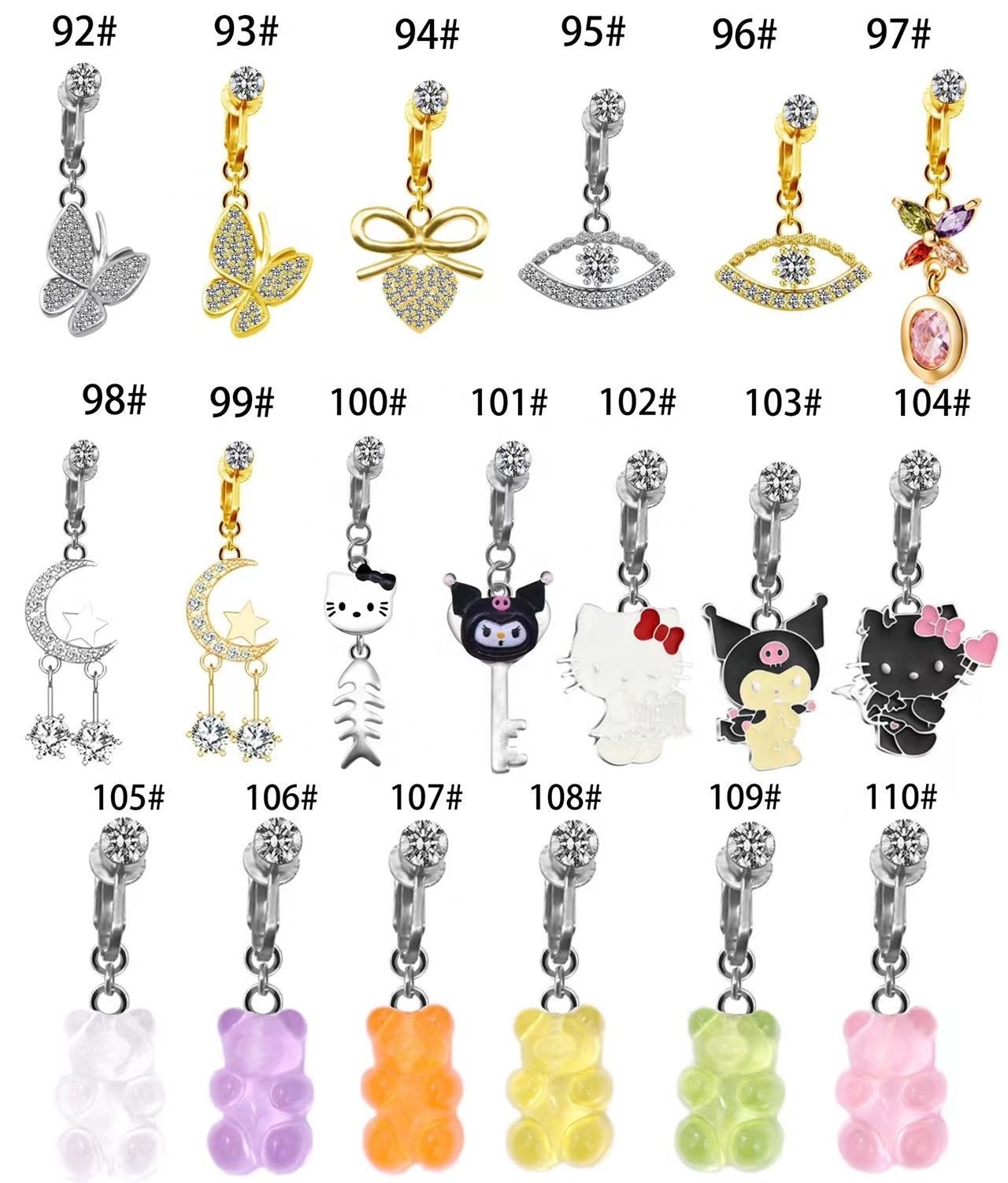 Gaby new rabbit dangling fake belly ring butterfly belly cuff  clip on belly ring non piercing jewelry