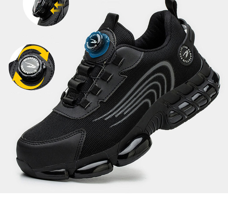 Latest design lazy fly mesh upper rubber sole rotary buckle free lacing work shoes rotary button protection cat safety shoes