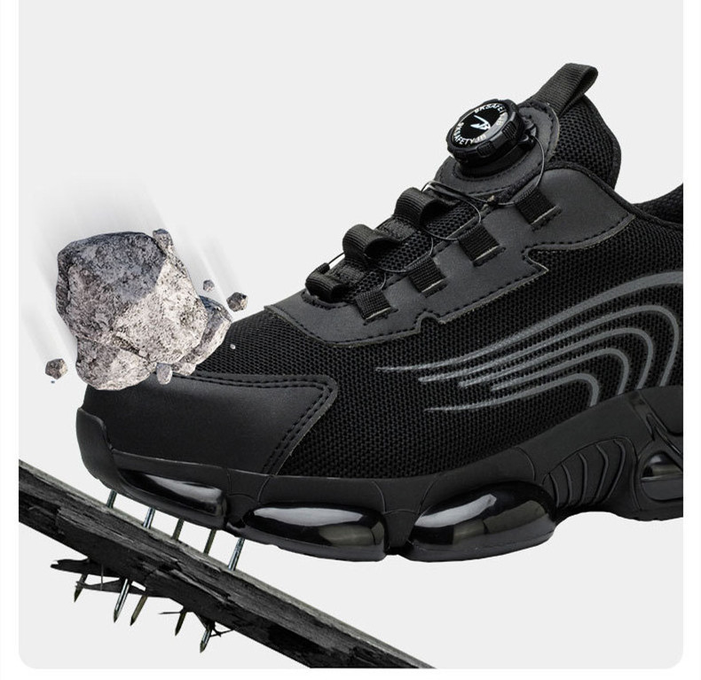 Latest design lazy fly mesh upper rubber sole rotary buckle free lacing work shoes rotary button protection cat safety shoes