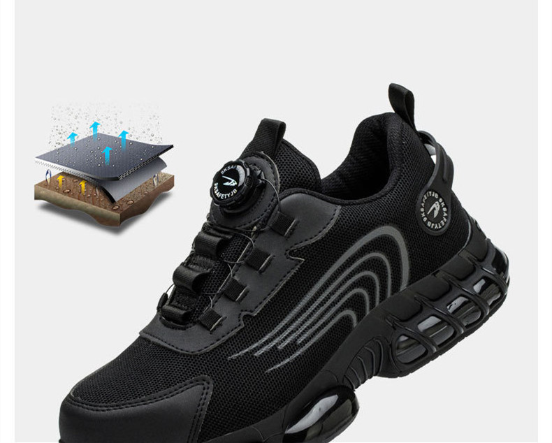 Latest design lazy fly mesh upper rubber sole rotary buckle free lacing work shoes rotary button protection cat safety shoes